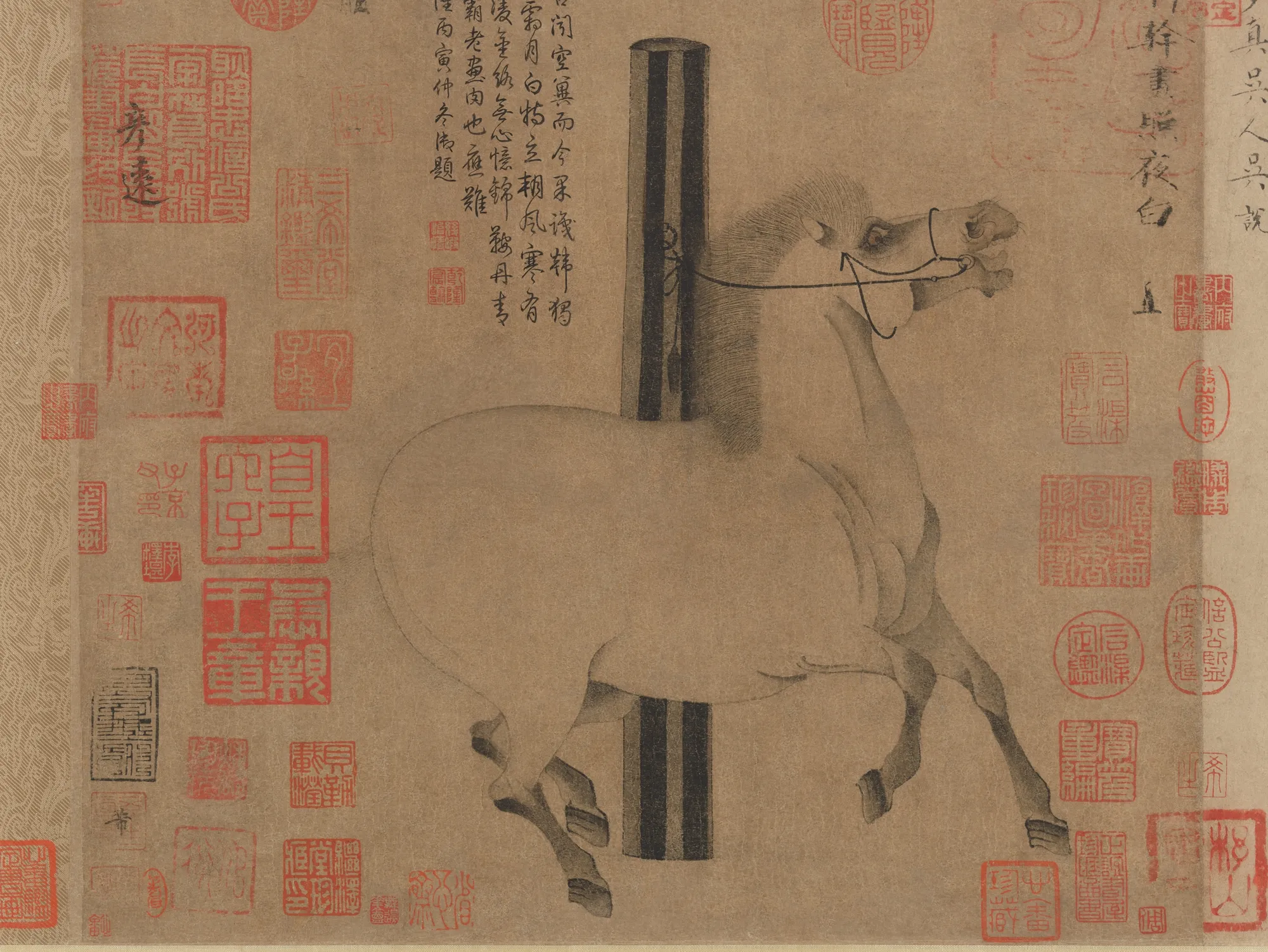 唐代《照夜白》：一匹系在木桩上的白马，四蹄腾跃、鬃毛飞扬